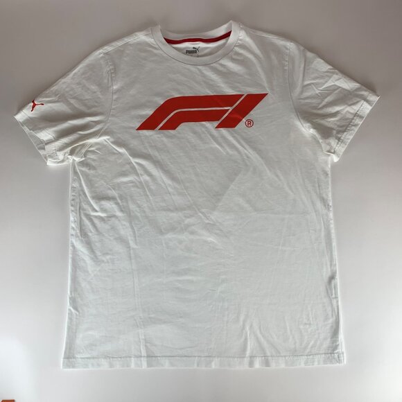 Puma F1 White Short Sleeve Crewneck Shirt Mens Large - Picture 1 of 5